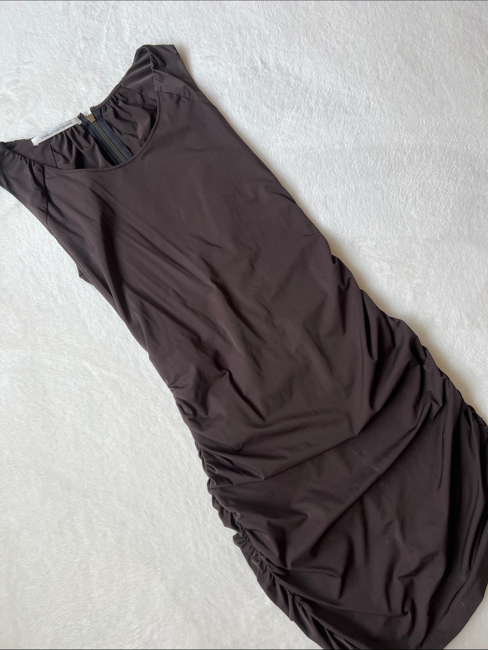Diane von Furstenberg Chocolate Brown Dress with Ruching and Back Zipper